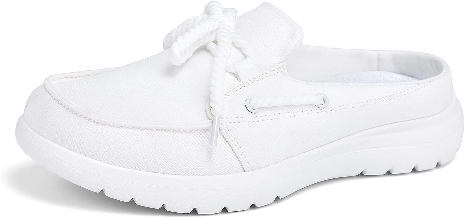 Buyrew Mules for Women Slip on Shoes Comfortable Knit Canvas Walking Flats with Arch Support Breathable Clogs House Slippers
