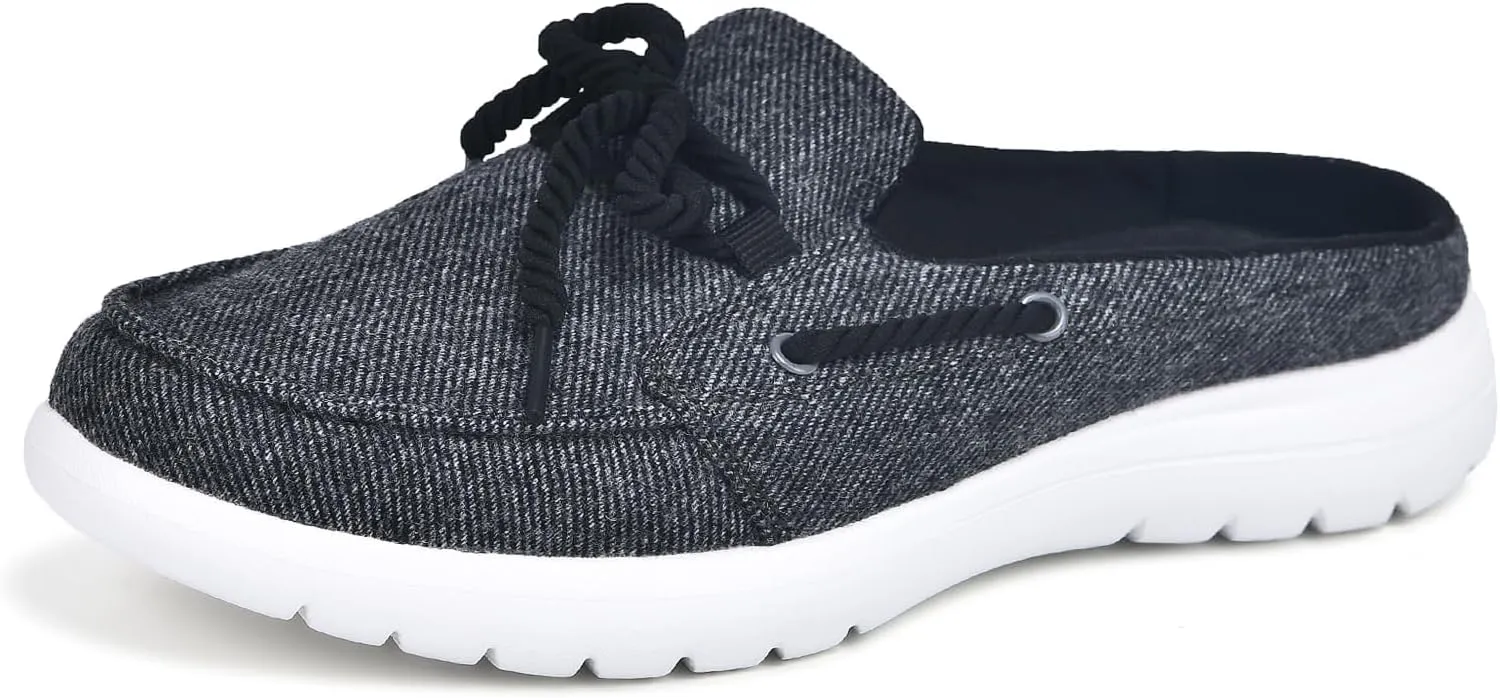 Buyrew Mules for Women Slip on Shoes Comfortable Knit Canvas Walking Flats with Arch Support Breathable Clogs House Slippers