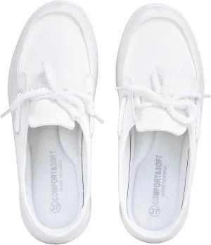 Buyrew Mules for Women Slip on Shoes Comfortable Knit Canvas Walking Flats with Arch Support Breathable Clogs House Slippers