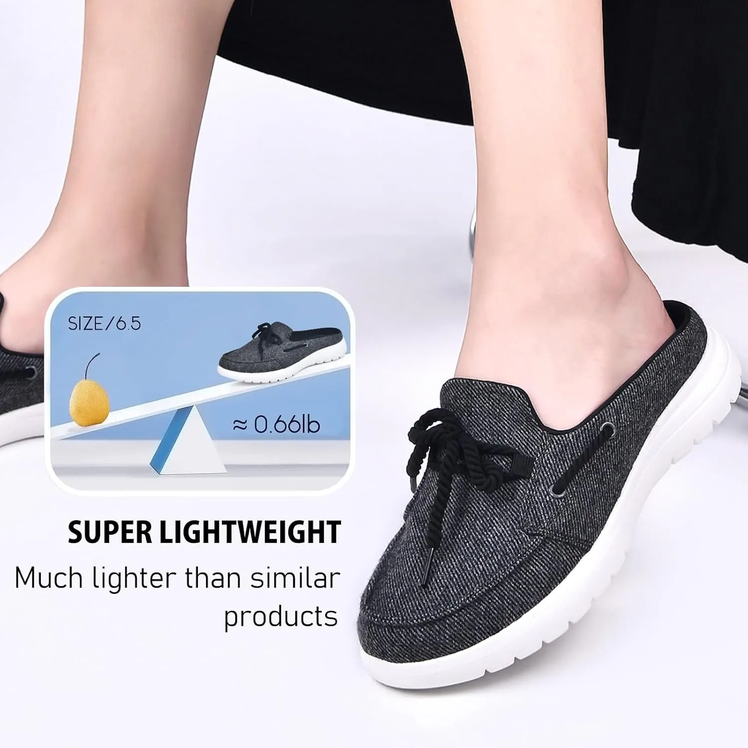 Buyrew Mules for Women Slip on Shoes Comfortable Knit Canvas Walking Flats with Arch Support Breathable Clogs House Slippers