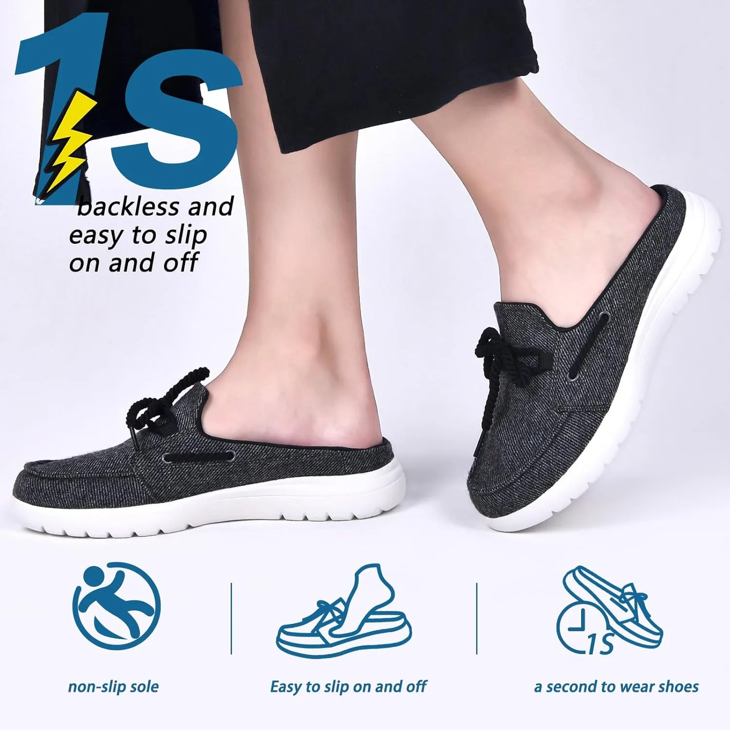 Buyrew Mules for Women Slip on Shoes Comfortable Knit Canvas Walking Flats with Arch Support Breathable Clogs House Slippers