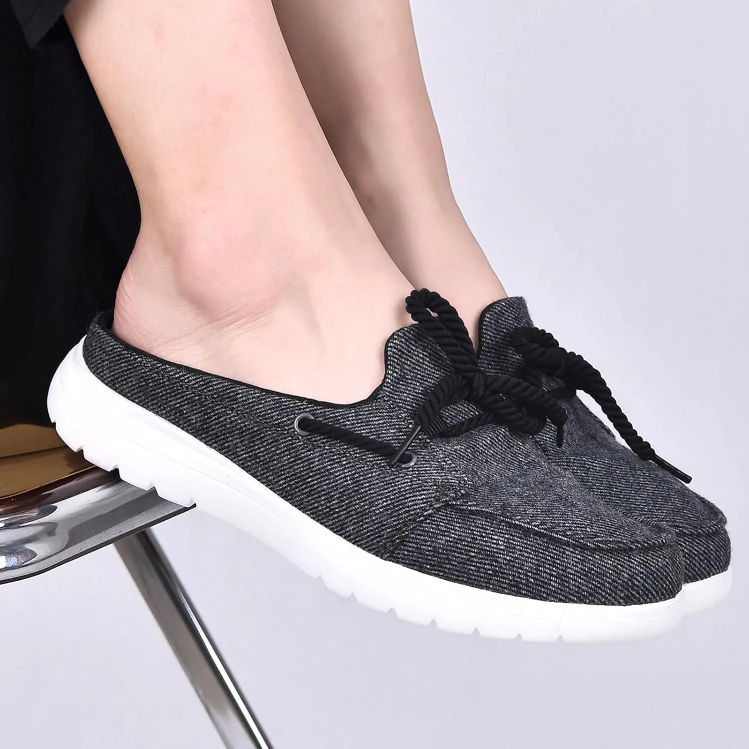 Buyrew Mules for Women Slip on Shoes Comfortable Knit Canvas Walking Flats with Arch Support Breathable Clogs House Slippers