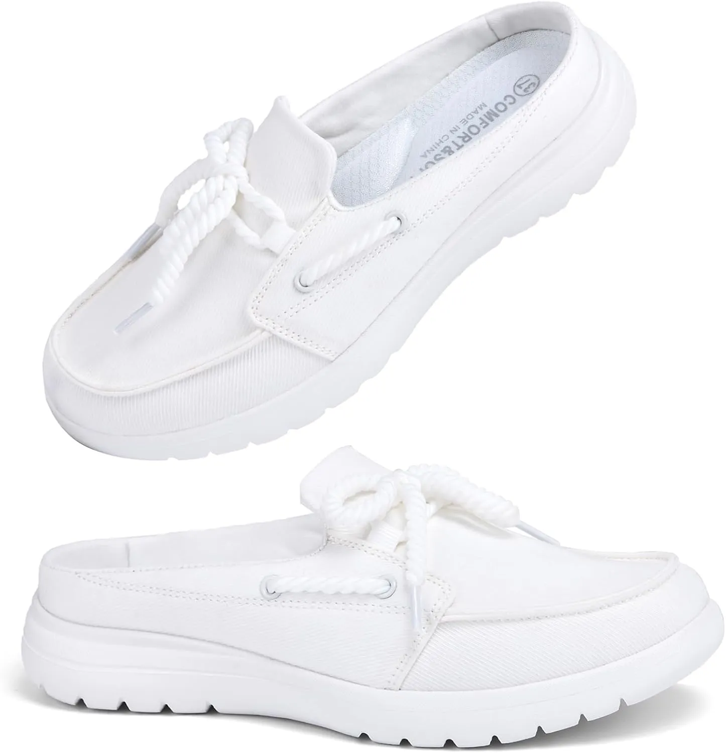 Buyrew Mules for Women Slip on Shoes Comfortable Knit Canvas Walking Flats with Arch Support Breathable Clogs House Slippers