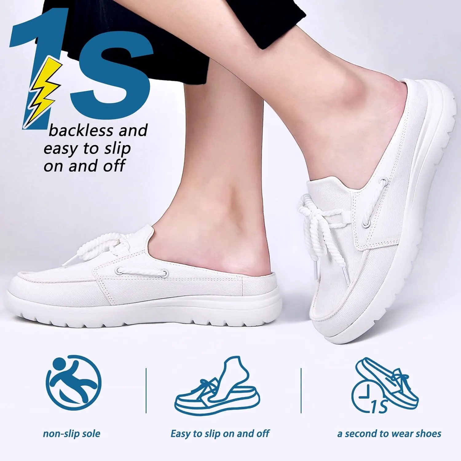 Buyrew Mules for Women Slip on Shoes Comfortable Knit Canvas Walking Flats with Arch Support Breathable Clogs House Slippers