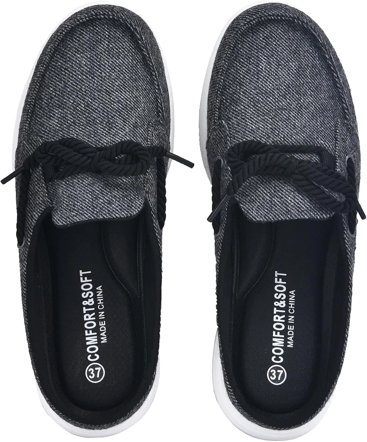 Buyrew Mules for Women Slip on Shoes Comfortable Knit Canvas Walking Flats with Arch Support Breathable Clogs House Slippers