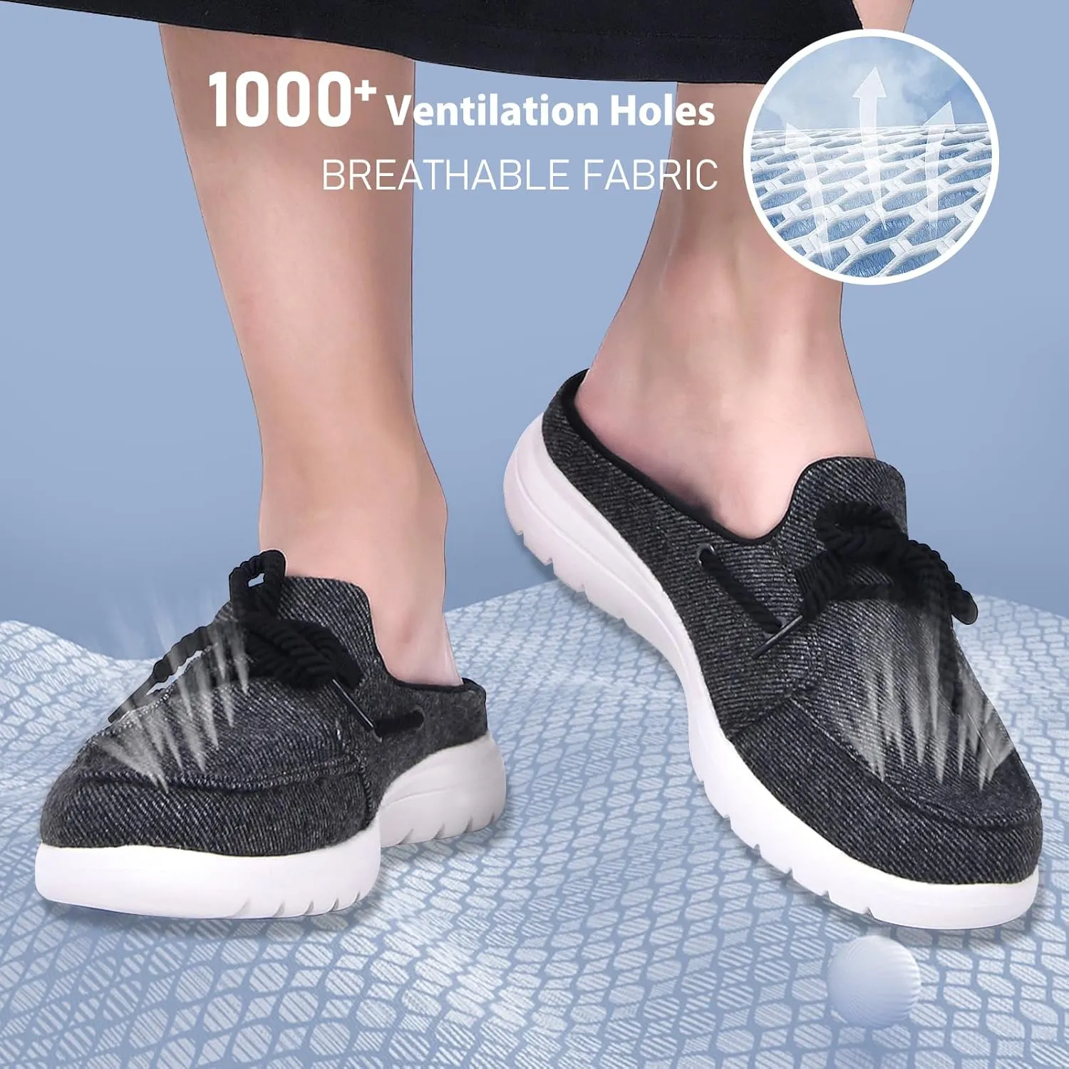 Buyrew Mules for Women Slip on Shoes Comfortable Knit Canvas Walking Flats with Arch Support Breathable Clogs House Slippers