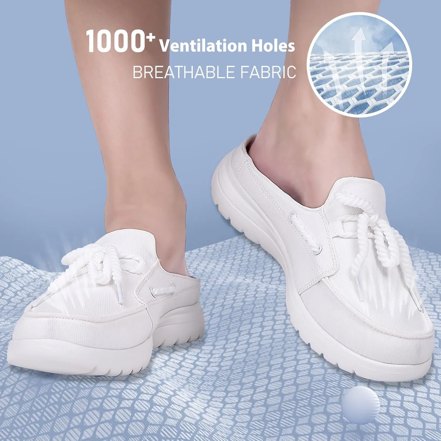 Buyrew Mules for Women Slip on Shoes Comfortable Knit Canvas Walking Flats with Arch Support Breathable Clogs House Slippers
