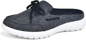 Buyrew Mules for Women Slip on Shoes Comfortable Knit Canvas Walking Flats with Arch Support Breathable Clogs House Slippers