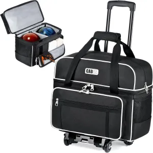 CAB55 2 Ball Bowling Bag with 4 Wheels, Double Bowling Ball Bag with Separate Shoe Compartment, (Up To US Men Size 16), and Multiple Multifunctional Accessory Pockets