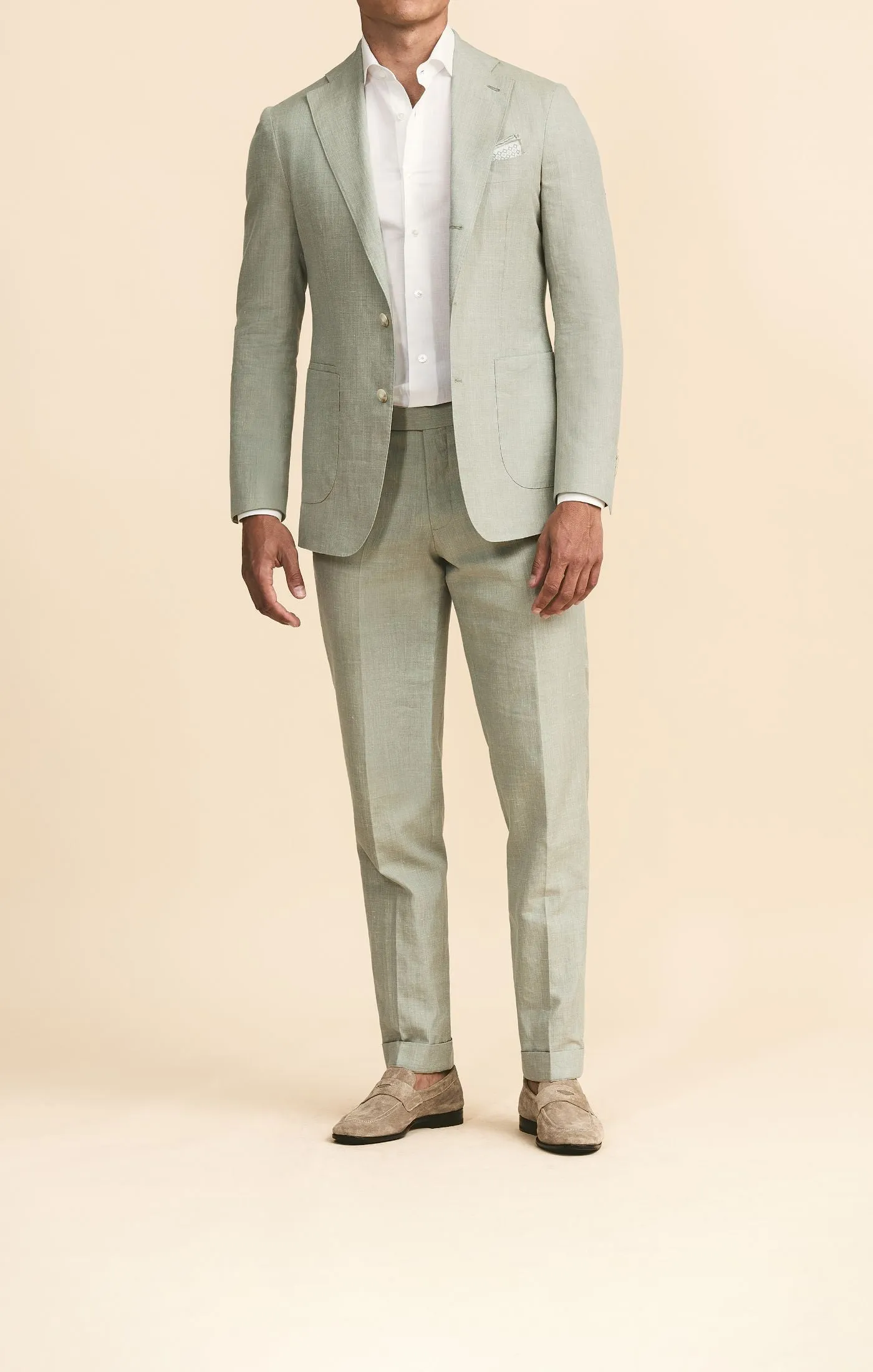 Carlo Barbera Sage Green Wool Silk Linen Plain Weave