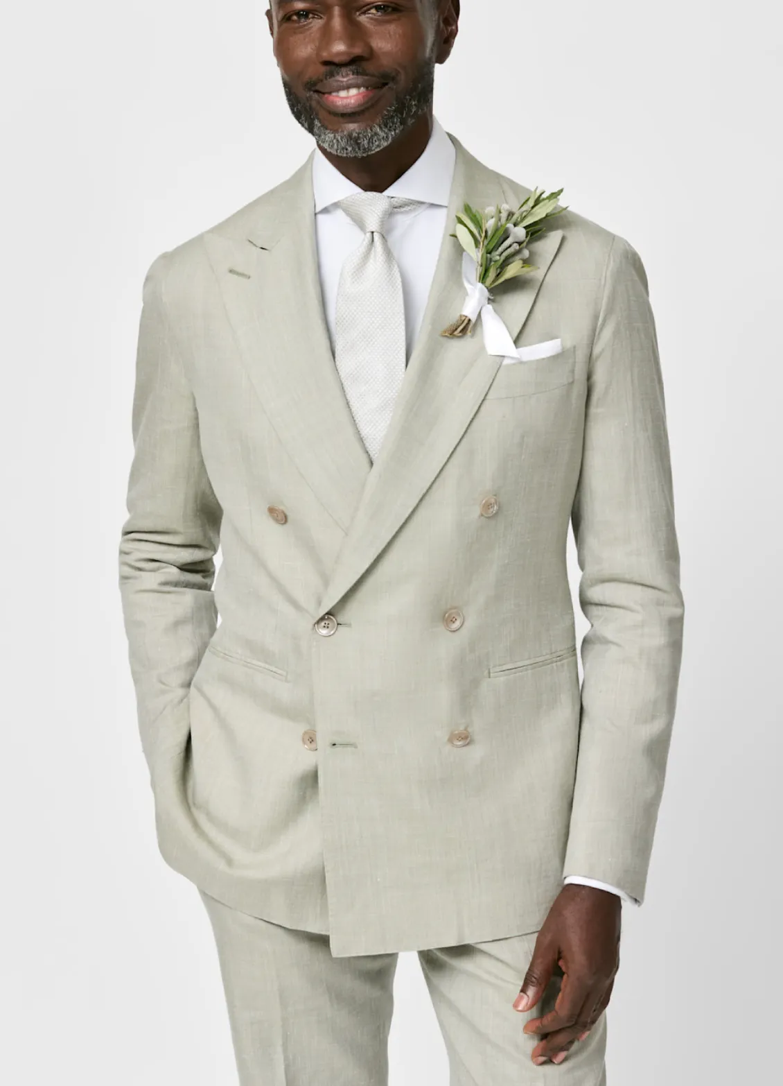 Carlo Barbera Sage Green Wool Silk Linen Plain Weave