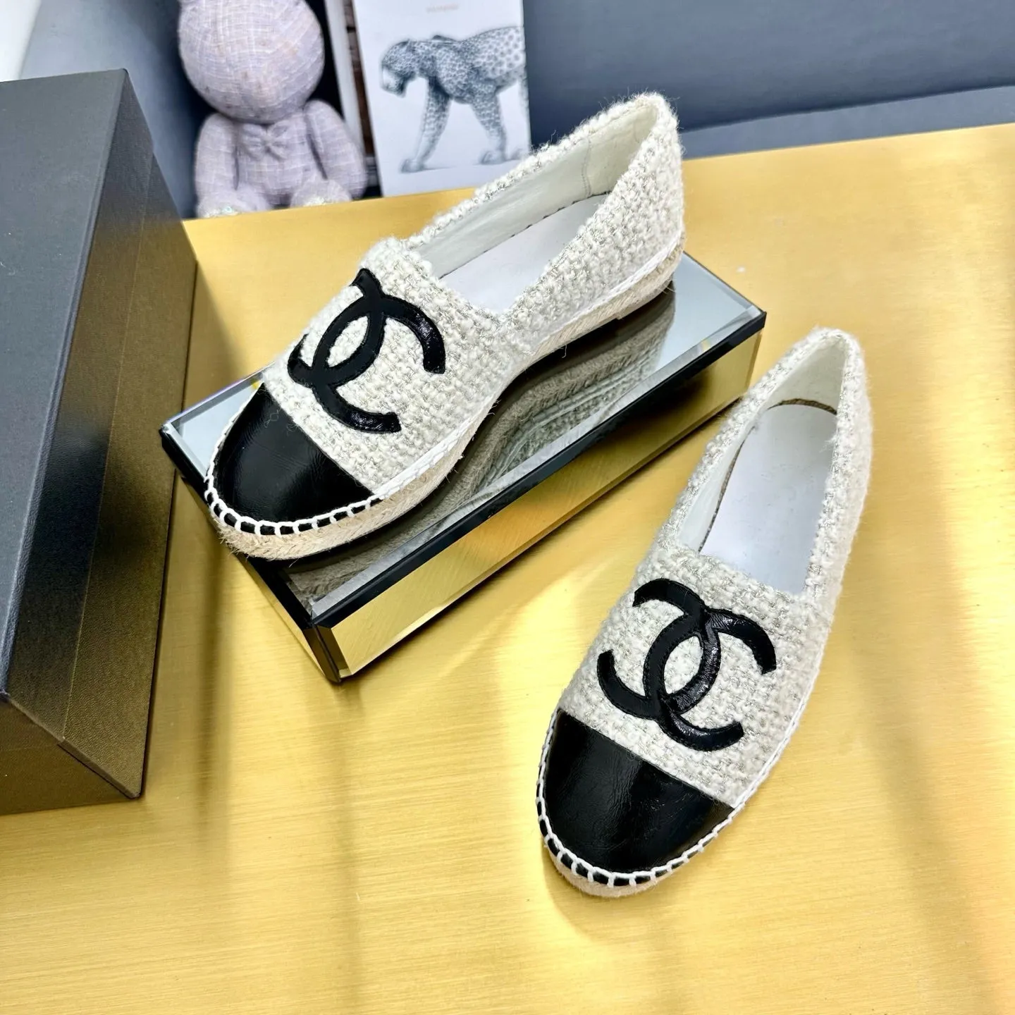 CC 25s Slip–on Espadrilles Black Beige Tweed 297825