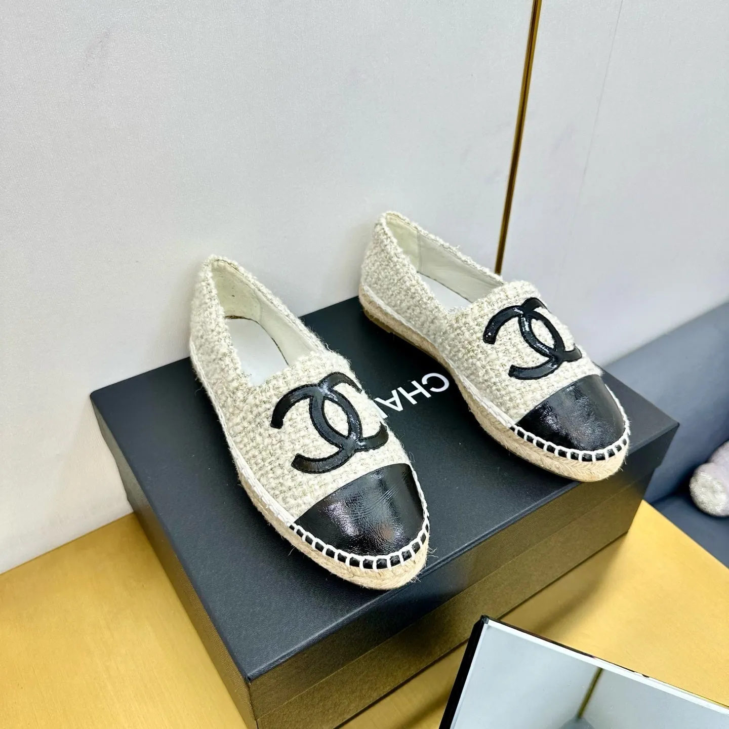 CC 25s Slip–on Espadrilles Black Beige Tweed 297825