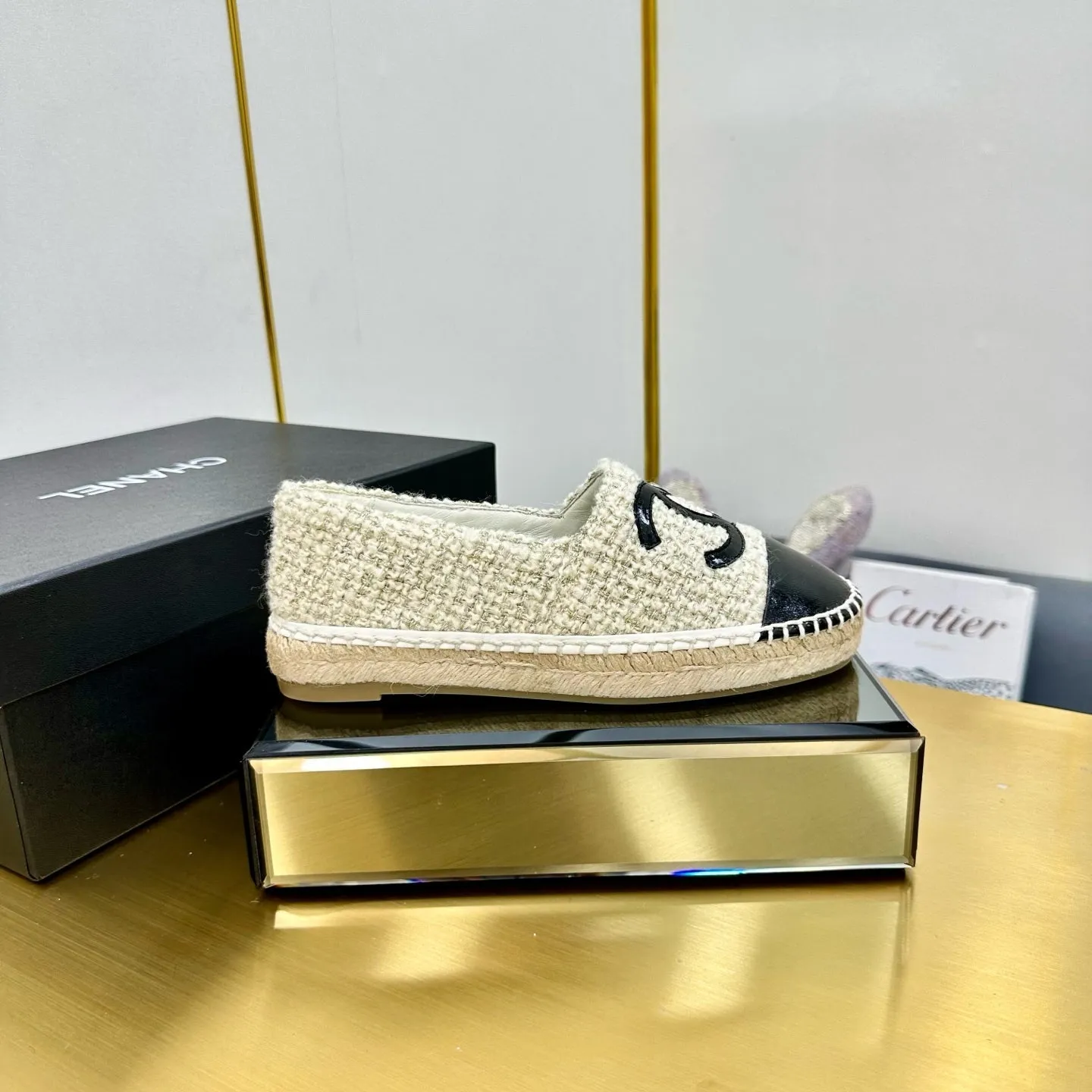 CC 25s Slip–on Espadrilles Black Beige Tweed 297825
