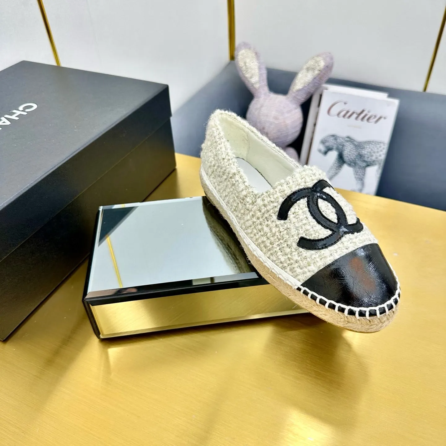 CC 25s Slip–on Espadrilles Black Beige Tweed 297825