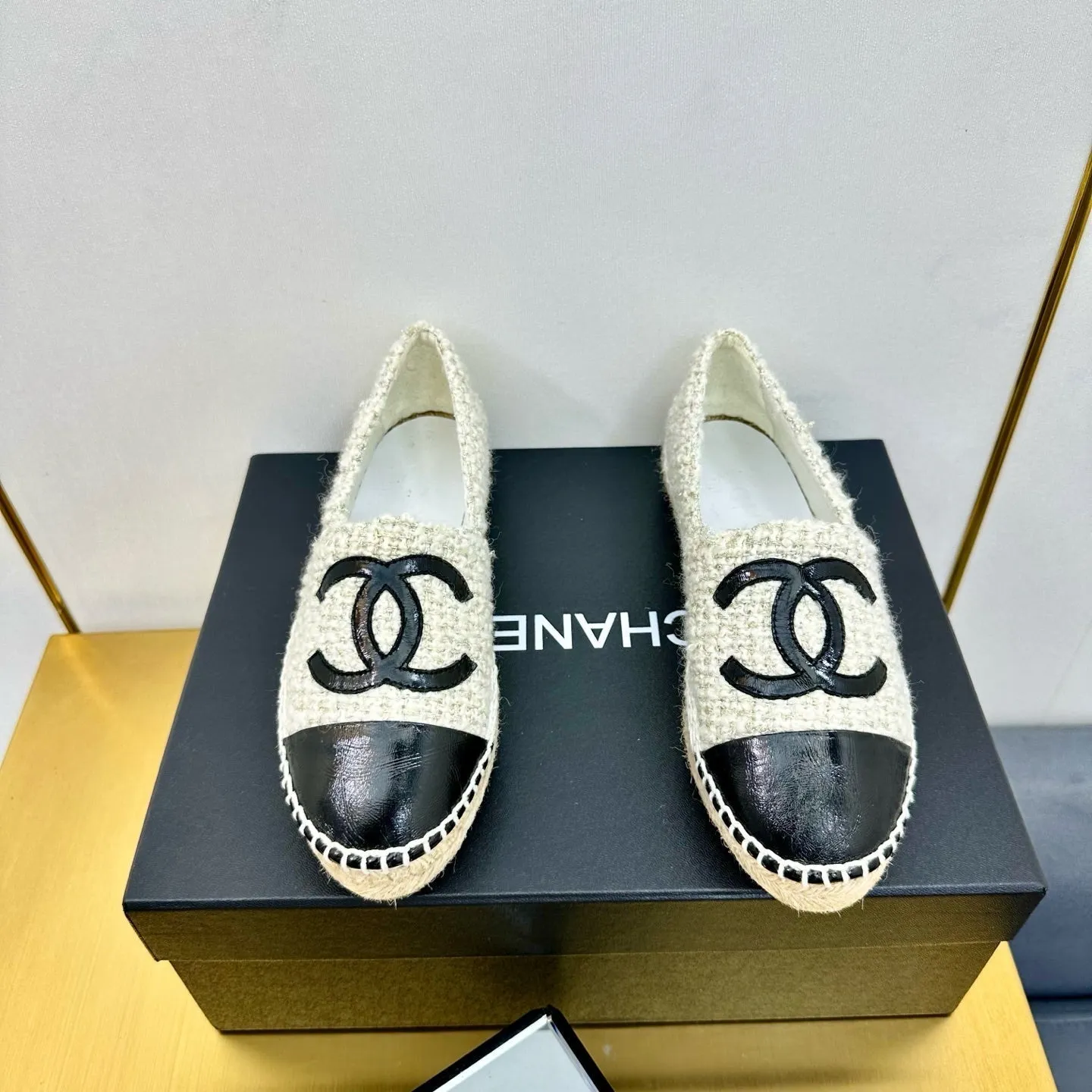 CC 25s Slip–on Espadrilles Black Beige Tweed 297825