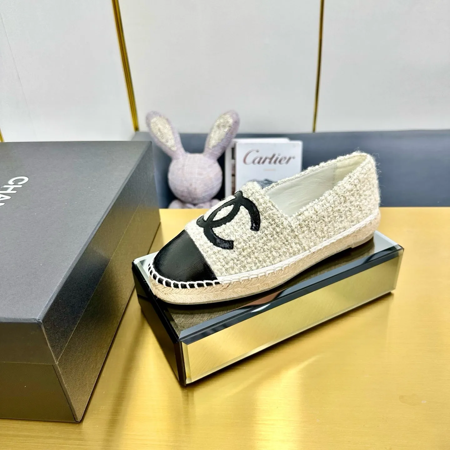 CC 25s Slip–on Espadrilles Black Beige Tweed 297825