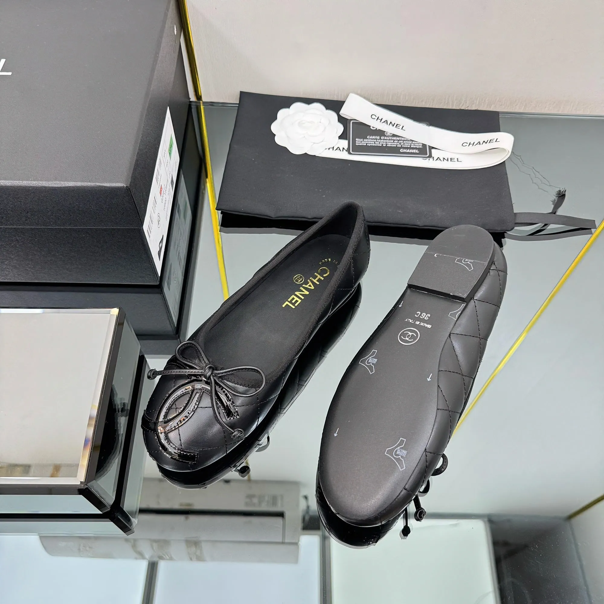 CC Loafers Black Sheepskin Mix Bow 297795
