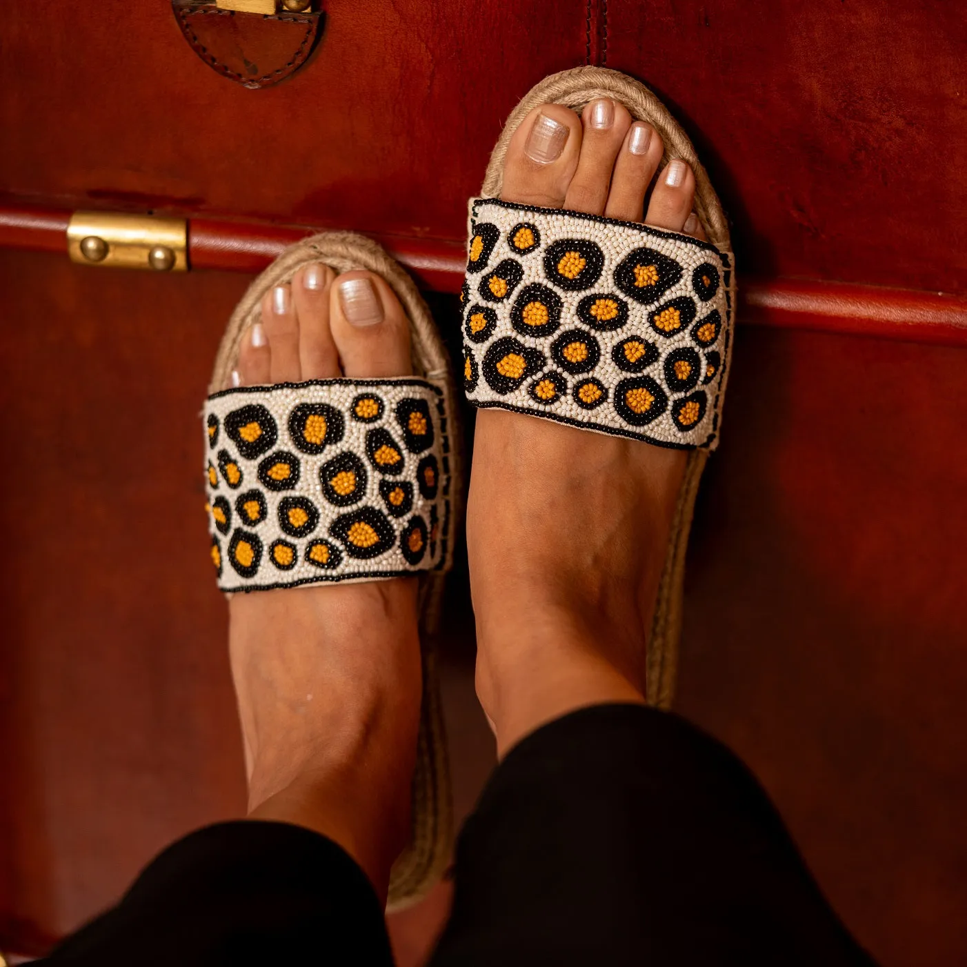 Cheetah Beaded Sandals Flats