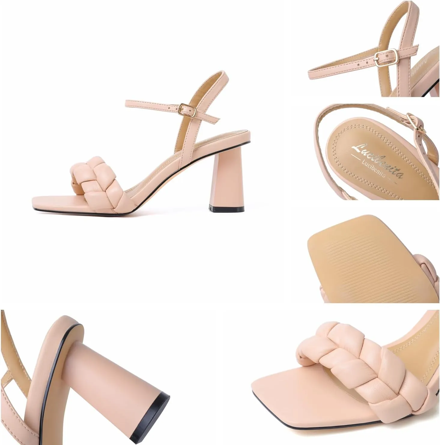 Chunky Heels for Women Low Heels Square Toe Braided Heeled Sandals Open Toe Party Wedding Casual