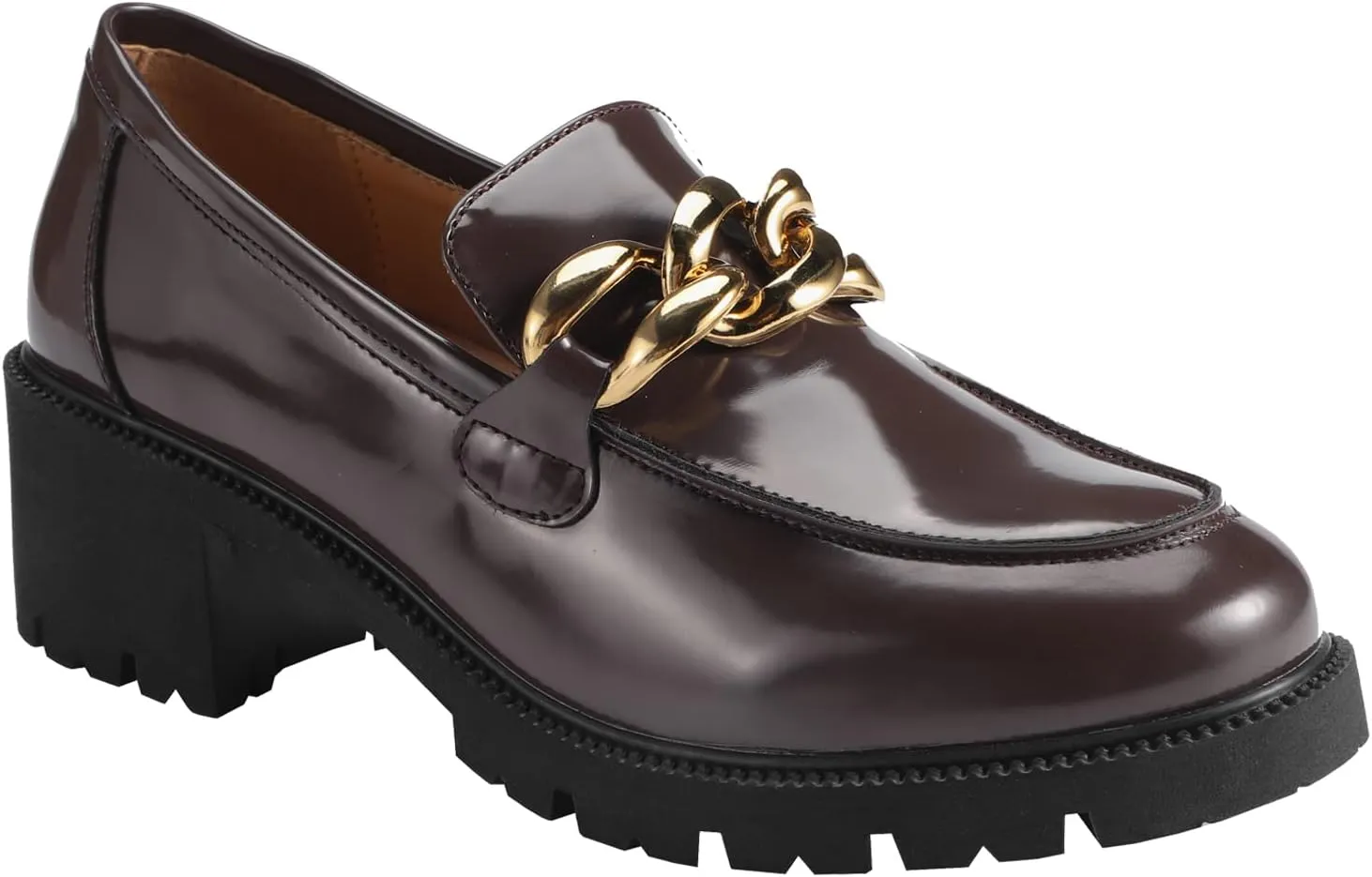 Chunky Loafers Women Platform Loafers for Women Comfort Slip-on Loafers with Chain Faux Leather