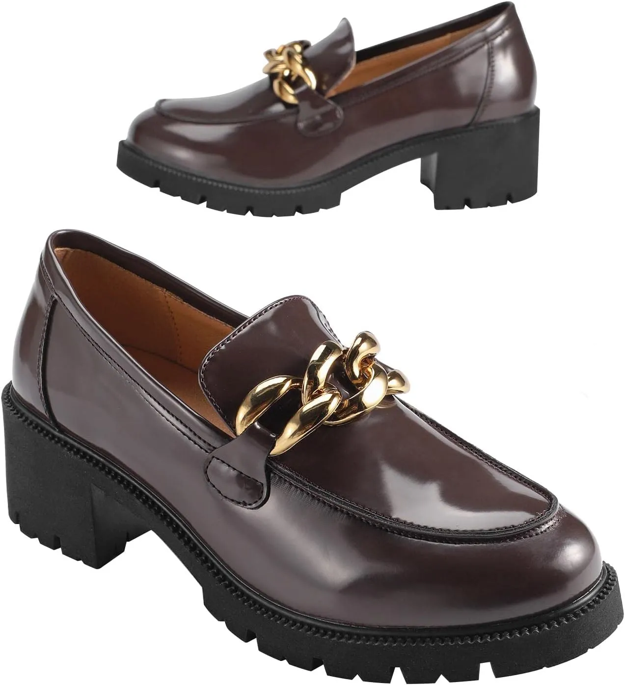 Chunky Loafers Women Platform Loafers for Women Comfort Slip-on Loafers with Chain Faux Leather