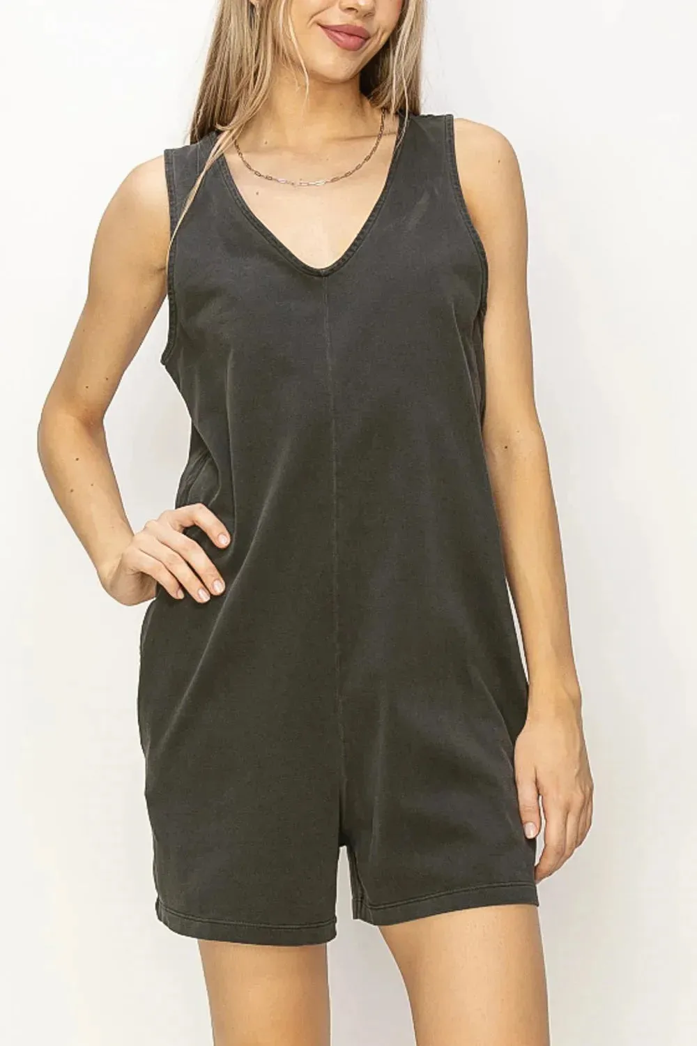 Cotton Boho Wide Shoulder Strap V-Neck Relax Fit Romper