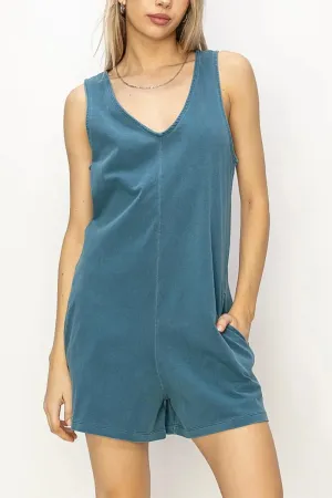 Cotton Boho Wide Shoulder Strap V-Neck Relax Fit Romper