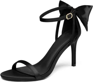Coutgo Womens Ankle Strap High Heels Open Toe Stiletto Bow Tie Knot Heeled Sandals Fashion Wedding Dress Pump Shoes
