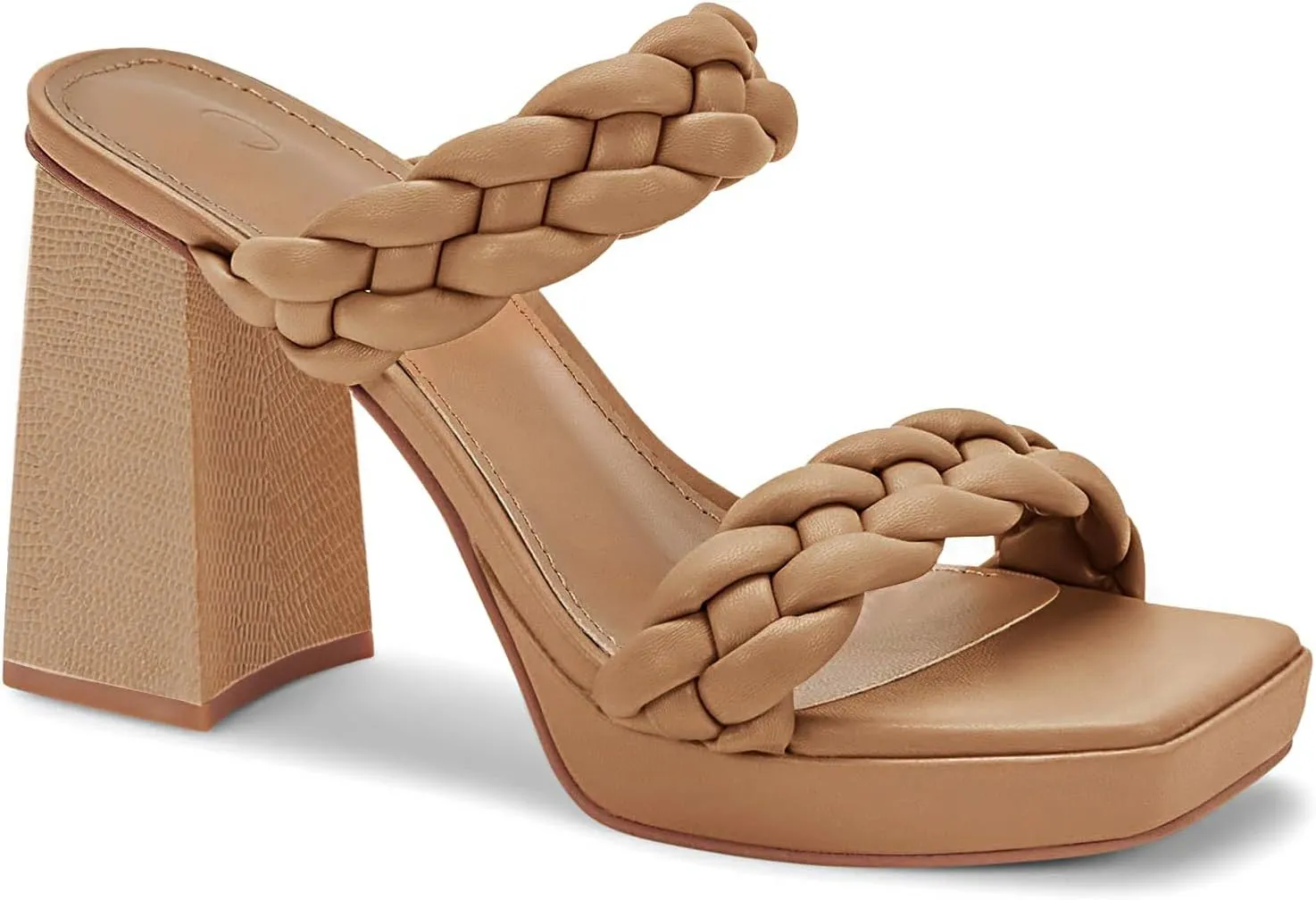 Coutgo Womens Platform Heels Chunky Heel Braided Heeled Sandals Slip on High Mules Party Summer Dress Shoes