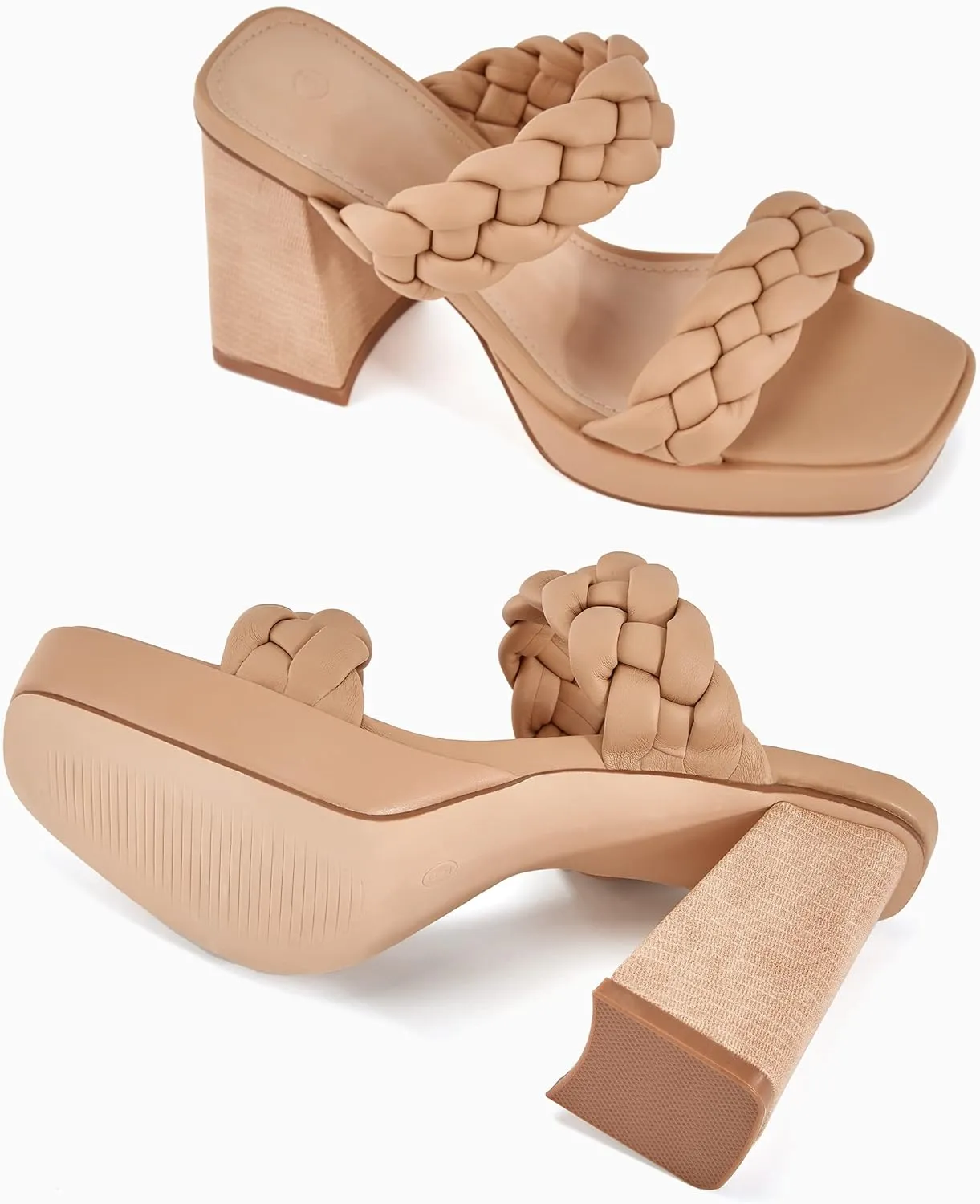 Coutgo Womens Platform Heels Chunky Heel Braided Heeled Sandals Slip on High Mules Party Summer Dress Shoes