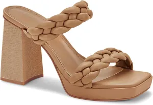 Coutgo Womens Platform Heels Chunky Heel Braided Heeled Sandals Slip on High Mules Party Summer Dress Shoes
