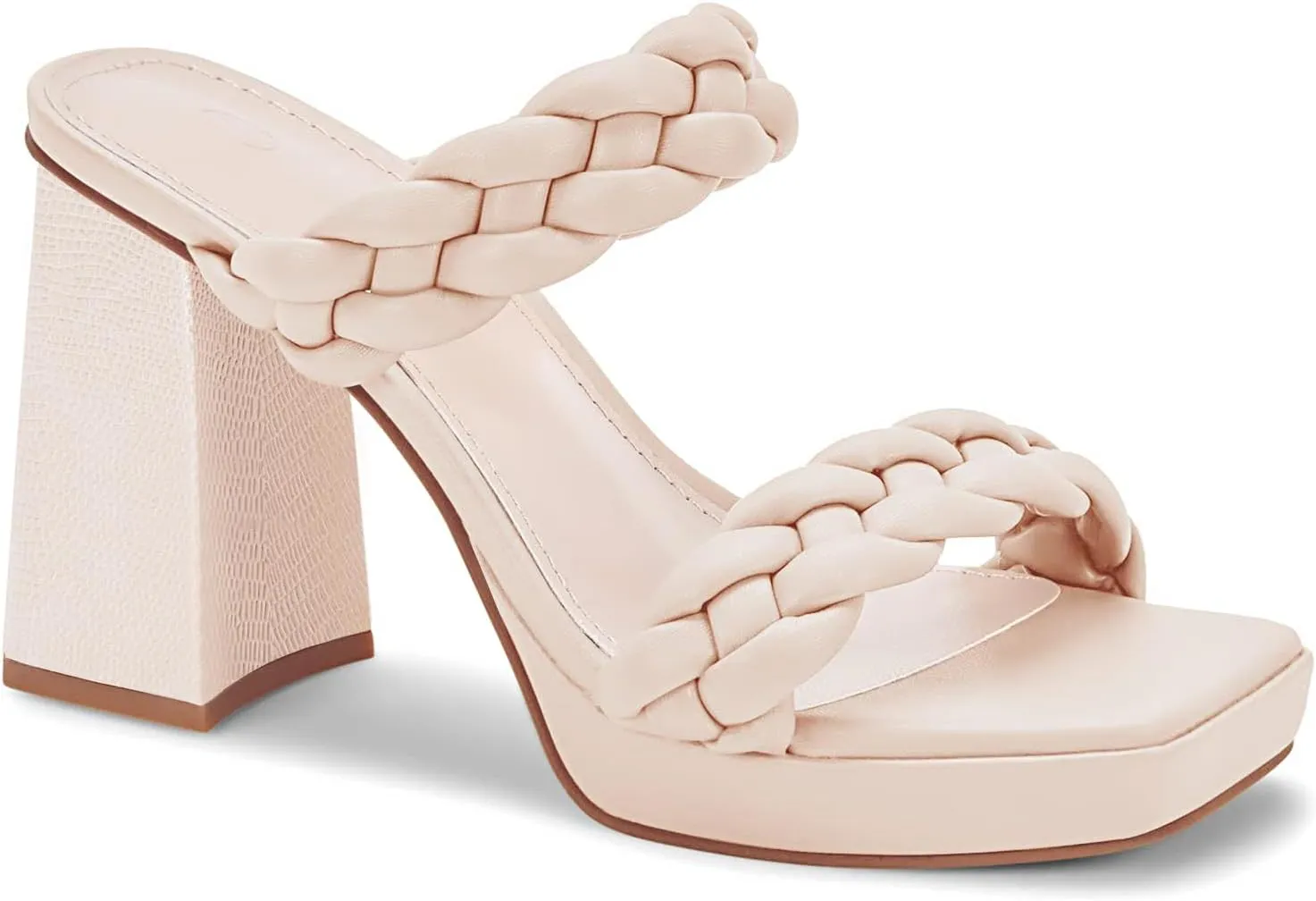 Coutgo Womens Platform Heels Chunky Heel Braided Heeled Sandals Slip on High Mules Party Summer Dress Shoes