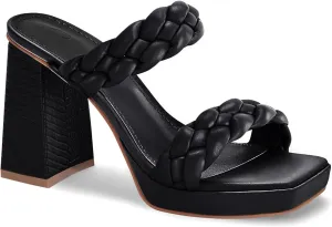 Coutgo Womens Platform Heels Chunky Heel Braided Heeled Sandals Slip on High Mules Party Summer Dress Shoes