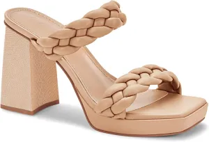 Coutgo Womens Platform Heels Chunky Heel Braided Heeled Sandals Slip on High Mules Party Summer Dress Shoes