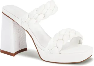 Coutgo Womens Platform Heels Chunky Heel Braided Heeled Sandals Slip on High Mules Party Summer Dress Shoes
