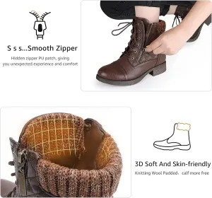 CROSSBABY Women's Warm Winter Side Zipper Combat Boots,Fashion Lightweight Work Outdoor Lace Up Ankle Booties