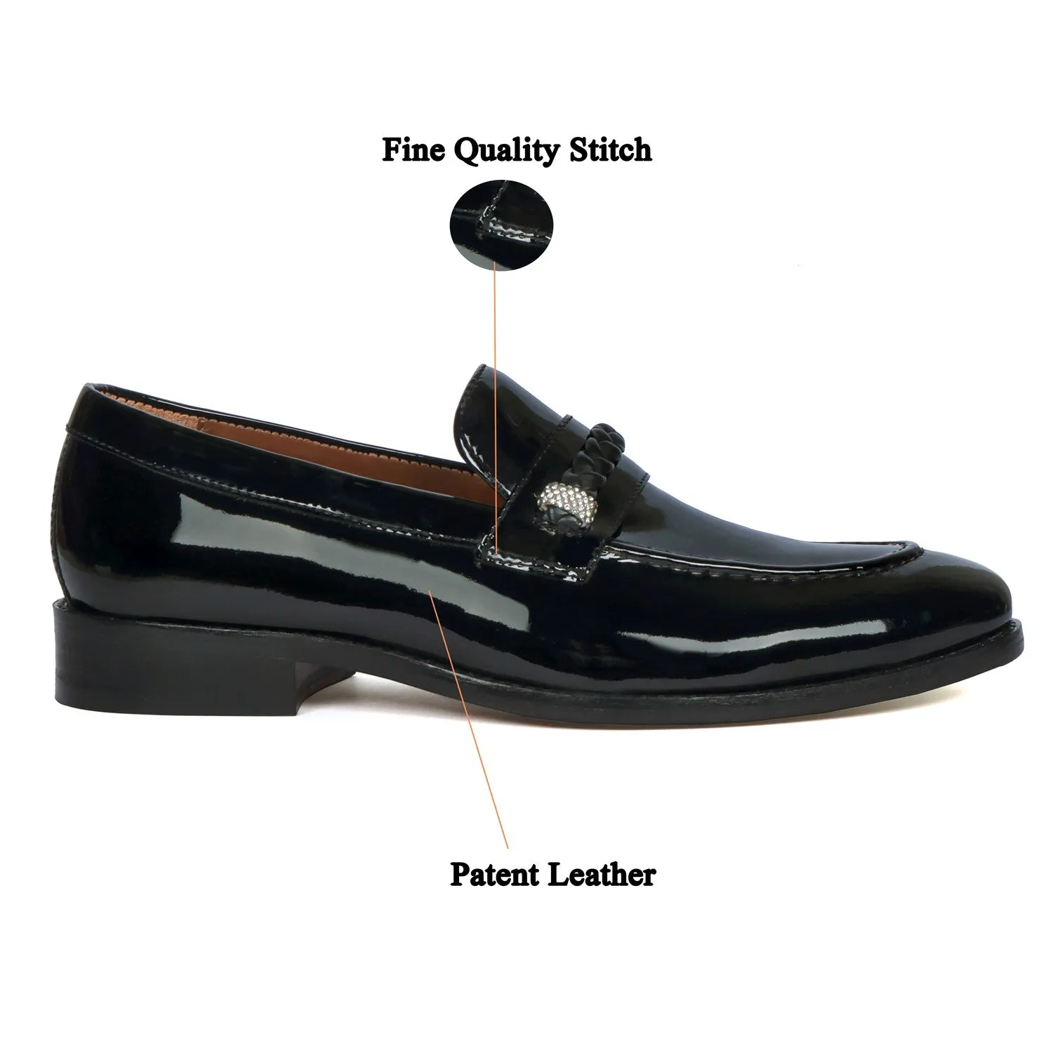Crystal Beads Embellishments Loafers in Black Patent Leather