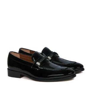 Crystal Beads Embellishments Loafers in Black Patent Leather