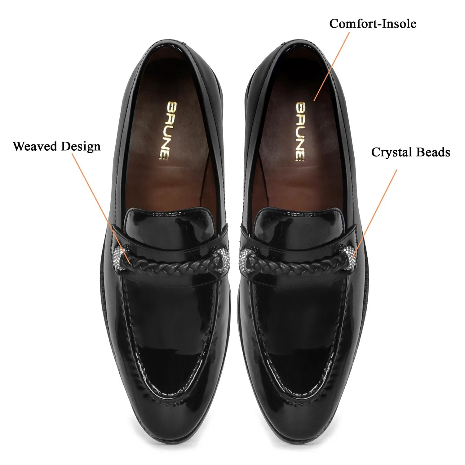 Crystal Beads Embellishments Loafers in Black Patent Leather
