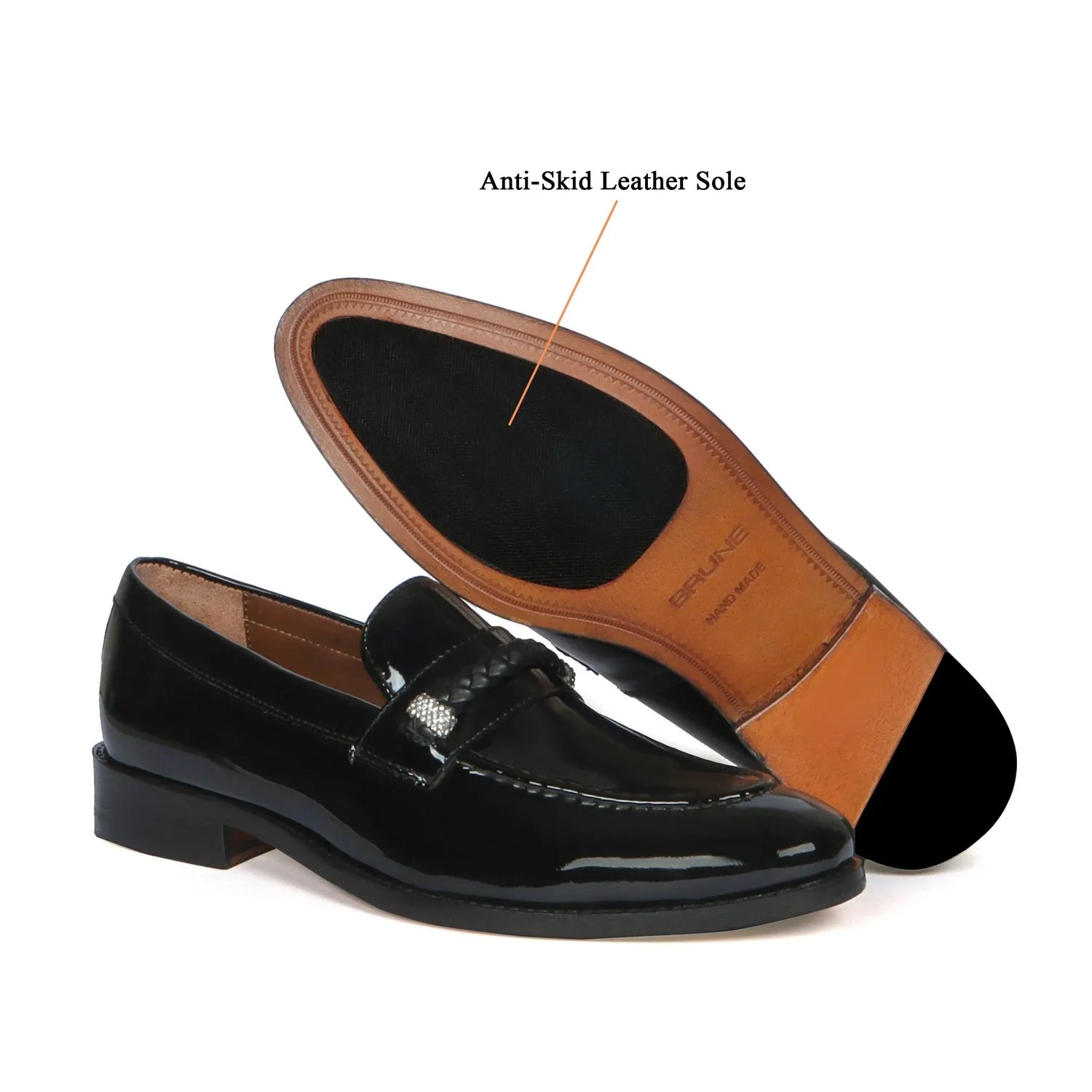 Crystal Beads Embellishments Loafers in Black Patent Leather