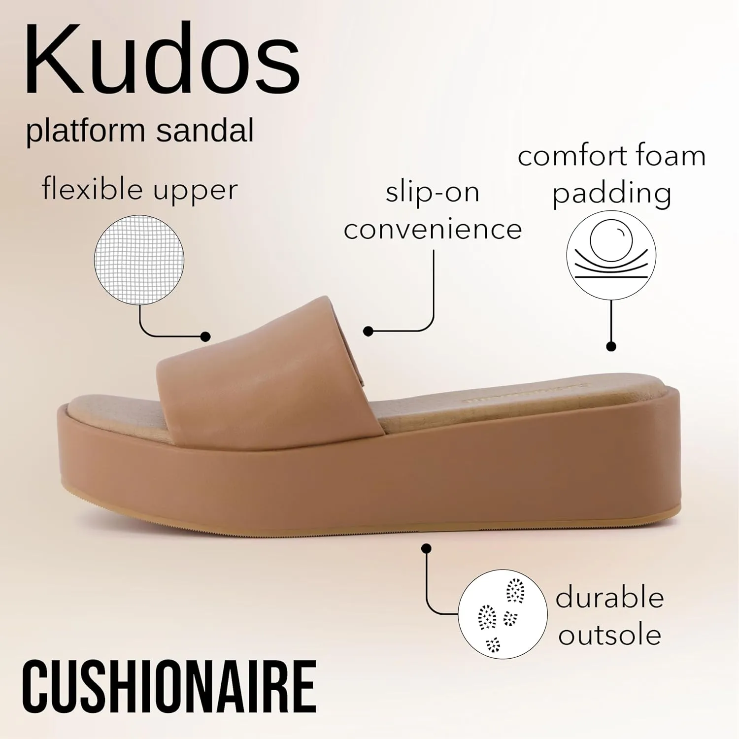 CUSHIONAIRE KUDOS Women’s Platform Sandals – Wedge Sandals for Women, Comfortable Slip-On Shoes, Dressy Summer Sandals with Cushioned Footbed