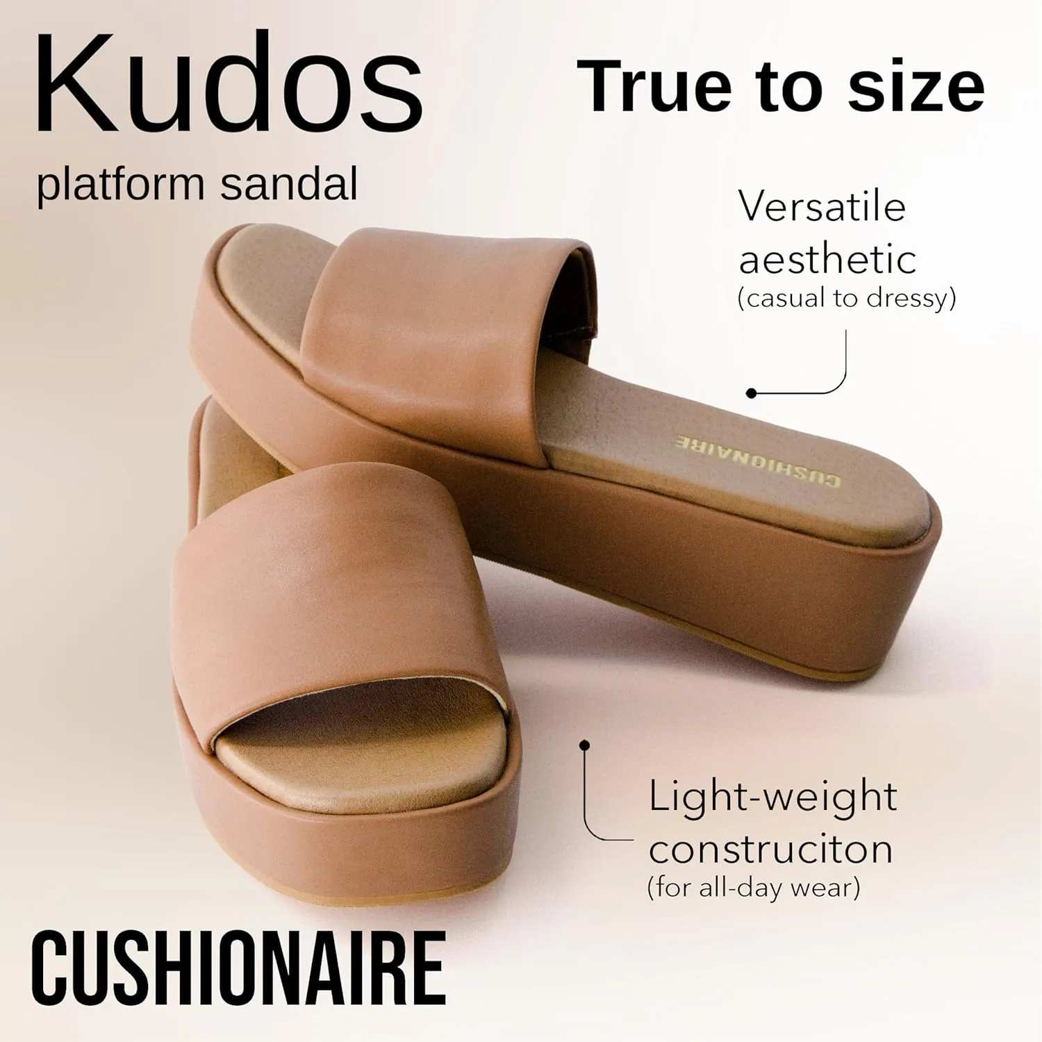 CUSHIONAIRE KUDOS Women’s Platform Sandals – Wedge Sandals for Women, Comfortable Slip-On Shoes, Dressy Summer Sandals with Cushioned Footbed