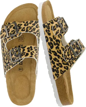 CUSHIONAIRE Lane Cork Footbed Sandals for Women – Comfortable Double Buckle Slip-On with Genuine Suede Footbed & Arch Support Slides for Women Footwear