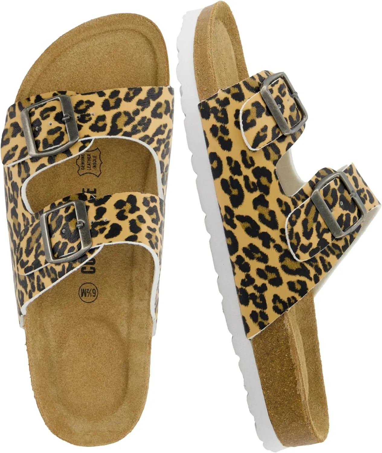 CUSHIONAIRE Lane Cork Footbed Sandals for Women – Comfortable Double Buckle Slip-On with Genuine Suede Footbed & Arch Support Slides for Women Footwear