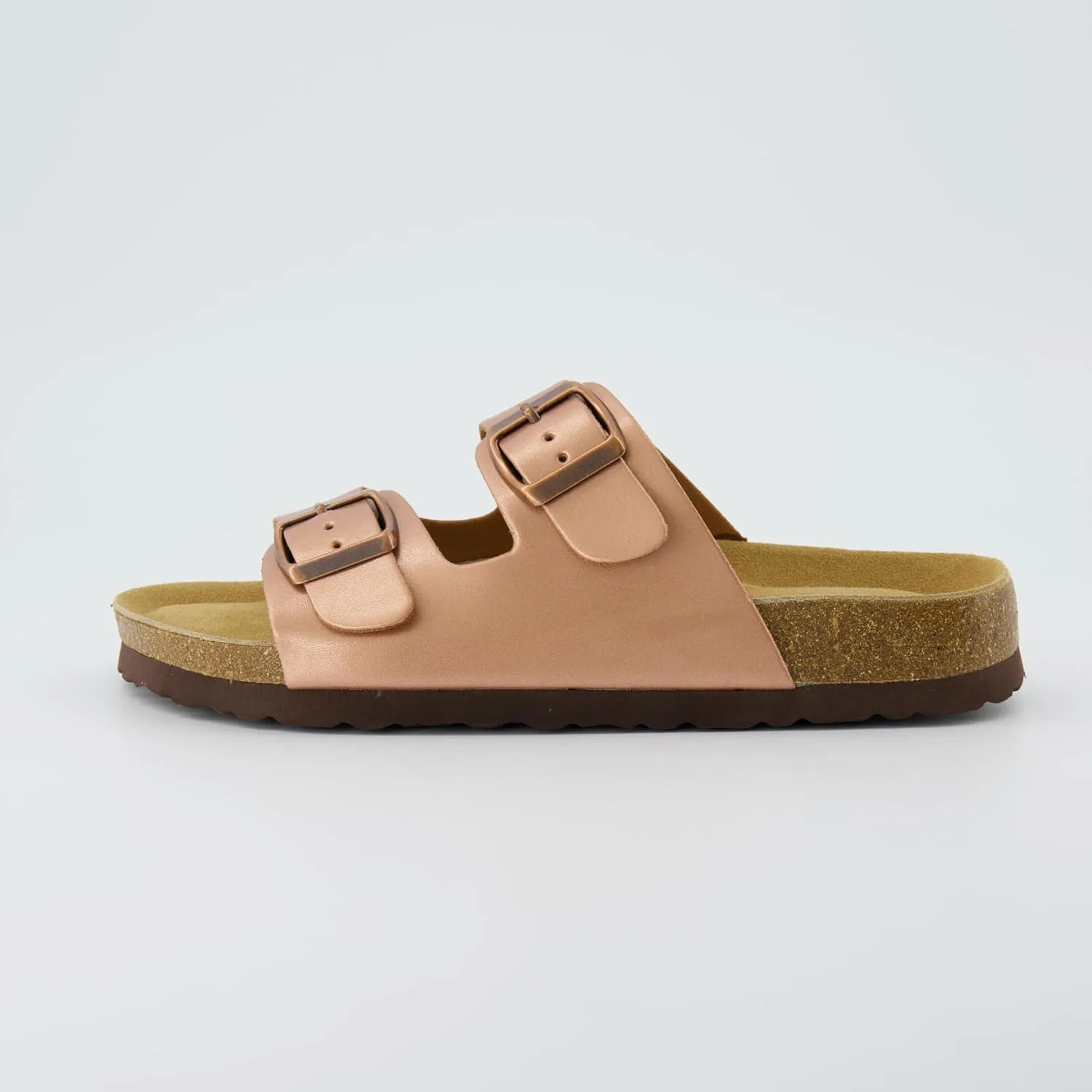CUSHIONAIRE Lane Cork Footbed Sandals for Women – Comfortable Double Buckle Slip-On with Genuine Suede Footbed & Arch Support Slides for Women Footwear