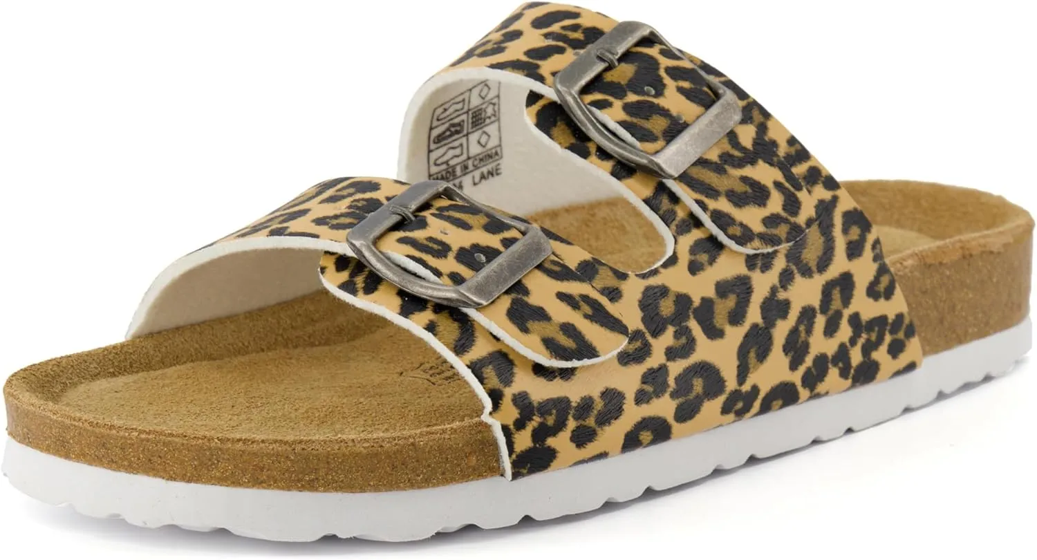 CUSHIONAIRE Lane Cork Footbed Sandals for Women – Comfortable Double Buckle Slip-On with Genuine Suede Footbed & Arch Support Slides for Women Footwear