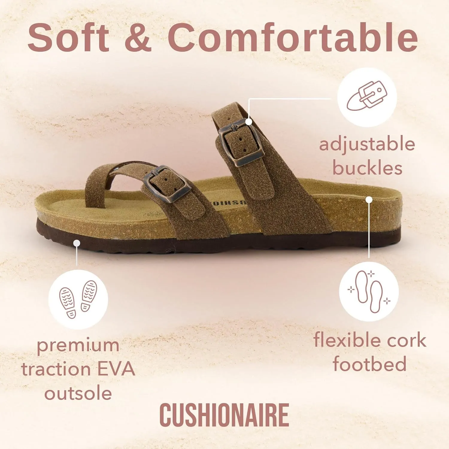 CUSHIONAIRE Women's Luna Cork Footbed Sandal With  Comfort