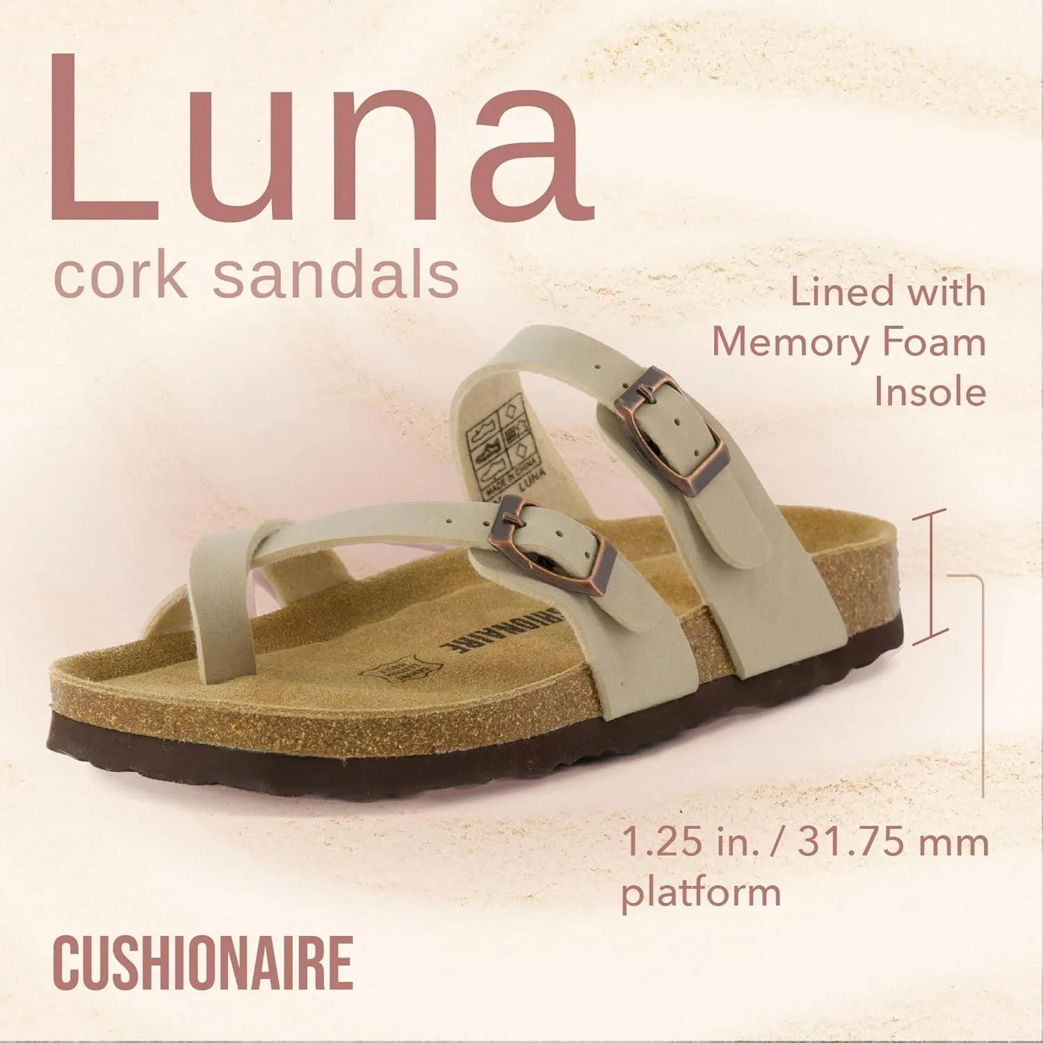CUSHIONAIRE Women's Luna Cork Footbed Sandal With  Comfort