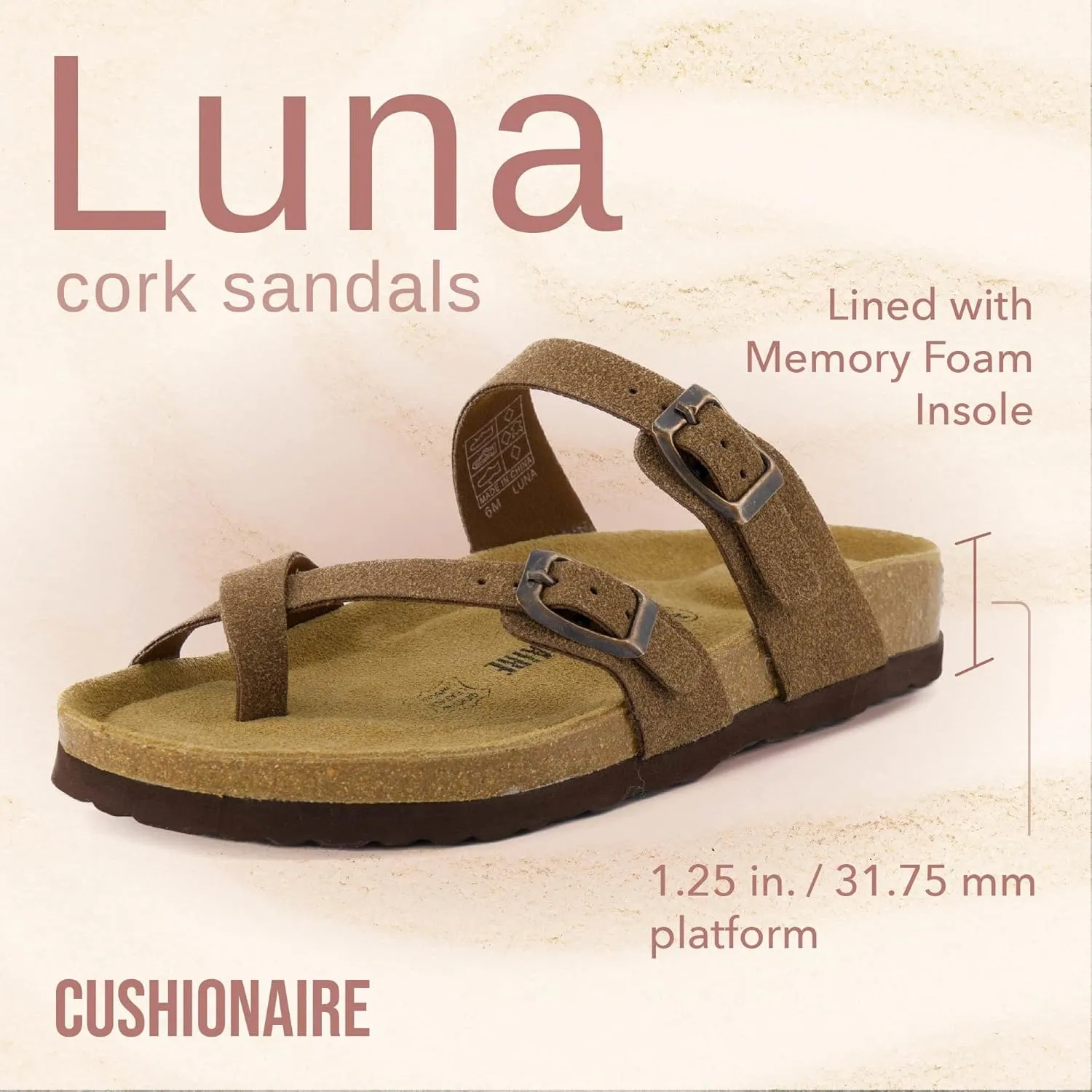 CUSHIONAIRE Women's Luna Cork Footbed Sandal With  Comfort
